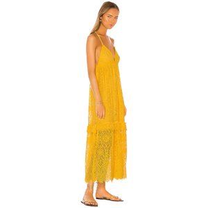 SAYLOR Danette Midi Dress L - Revolve - Yellow - Partial Lining - PomPoms - Lace